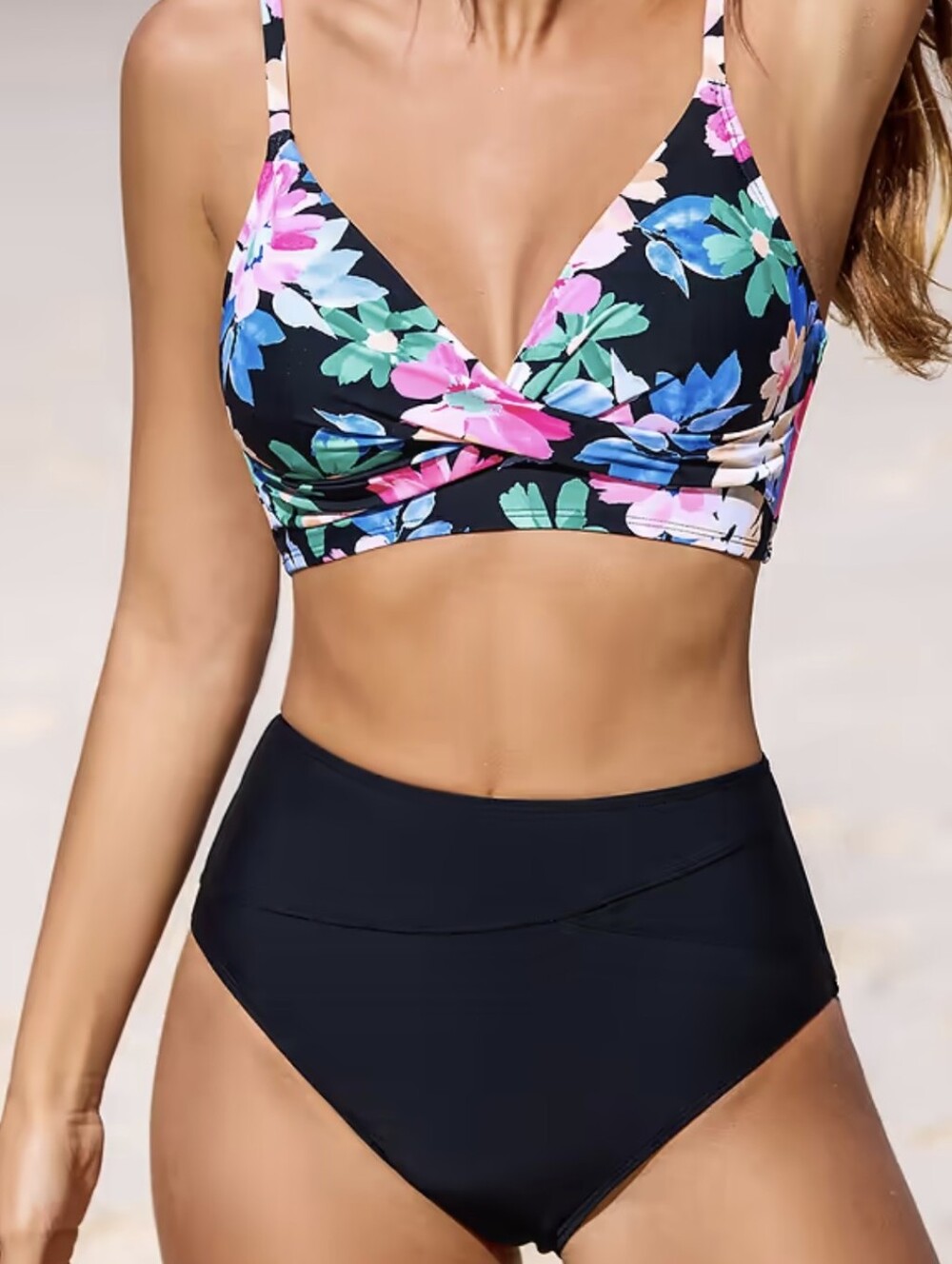 Cupshe Evening Flowers Wrapped Bikini Top & High-Waisted Bottoms - Size XL